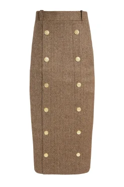 Knightsbridge Maxi Skirt (Large Scale Brown Herringbone)