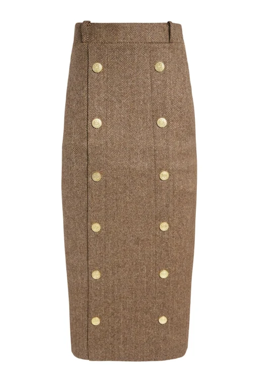 Knightsbridge Maxi Skirt (Large Scale Brown Herringbone)