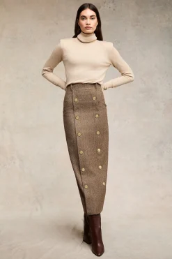 Knightsbridge Maxi Skirt (Large Scale Brown Herringbone)