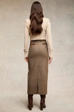 Knightsbridge Maxi Skirt (Large Scale Brown Herringbone)
