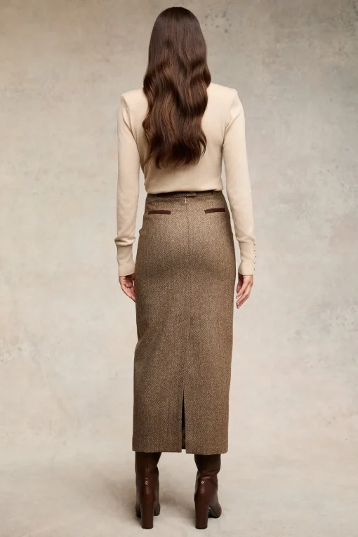 Knightsbridge Maxi Skirt (Large Scale Brown Herringbone)