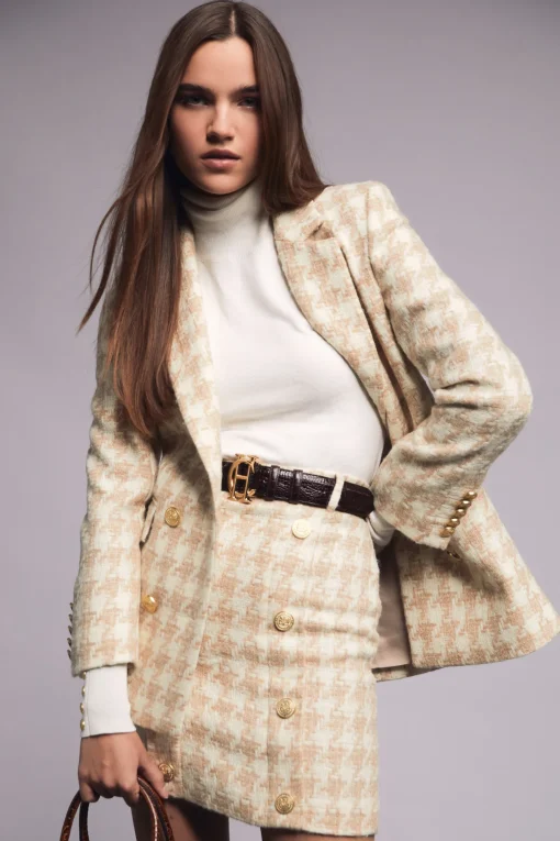 Knightsbridge Skirt (Camel Houndstooth)