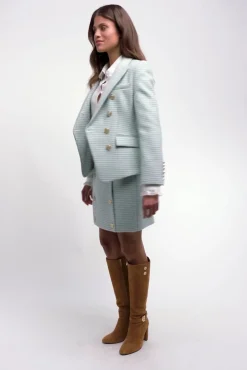 Knightsbridge Skirt (Teal Houndstooth)
