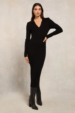 Knitted Shirt Dress (Black)