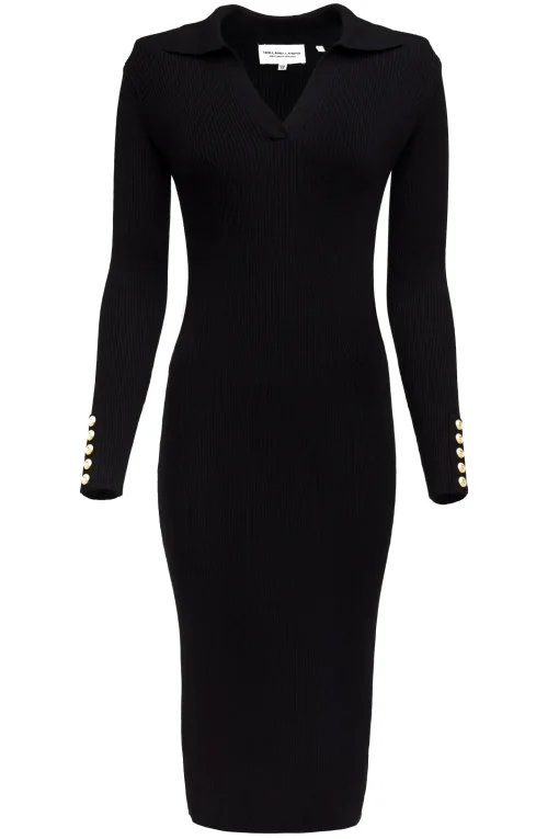 Knitted Shirt Dress (Black)