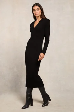 Knitted Shirt Dress (Black)