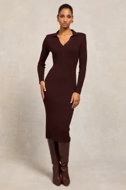 Knitted Shirt Dress (Chocolate)