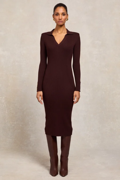 Knitted Shirt Dress (Chocolate)