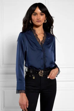 Lace V-Neck Blouse (Ink Navy)