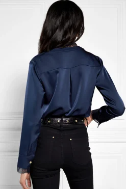 Lace V-Neck Blouse (Ink Navy)