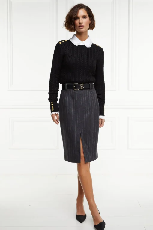 Mayfair Pencil Skirt (Charcoal Pinstripe)