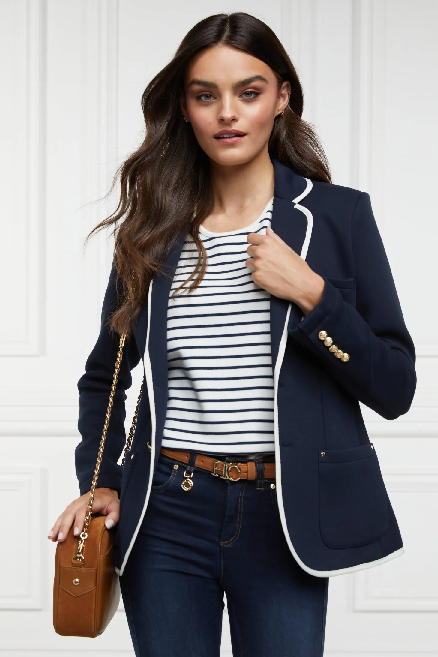 Padstow Crew Neck Tee (Natural Ink Navy Stripe)