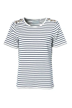 Padstow Crew Neck Tee (Natural Ink Navy Stripe)