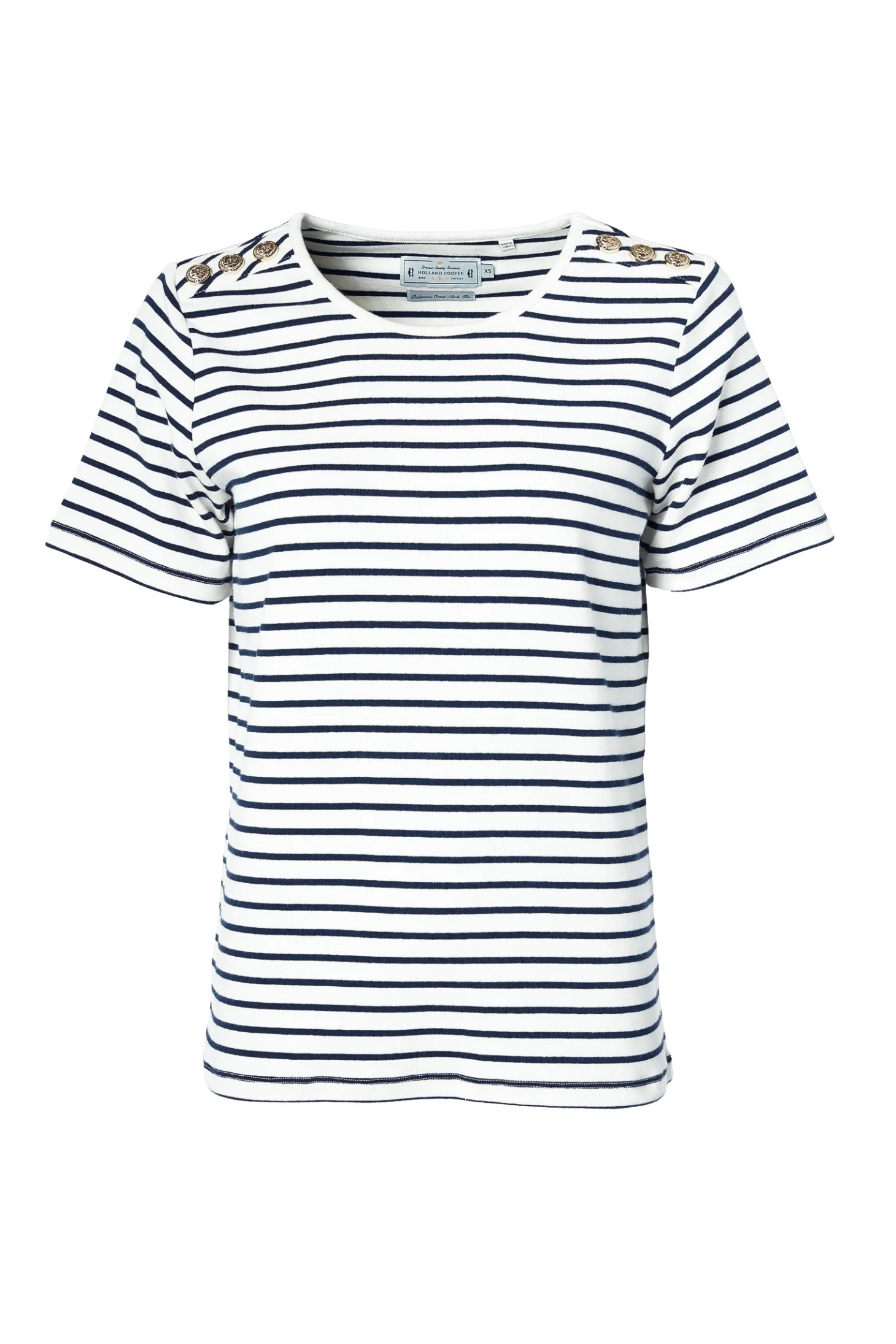 Padstow Crew Neck Tee (Natural Ink Navy Stripe)
