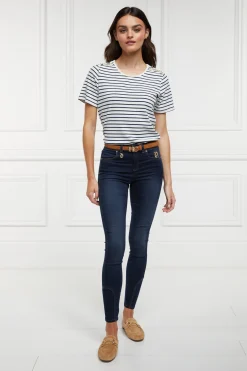 Padstow Crew Neck Tee (Natural Ink Navy Stripe)