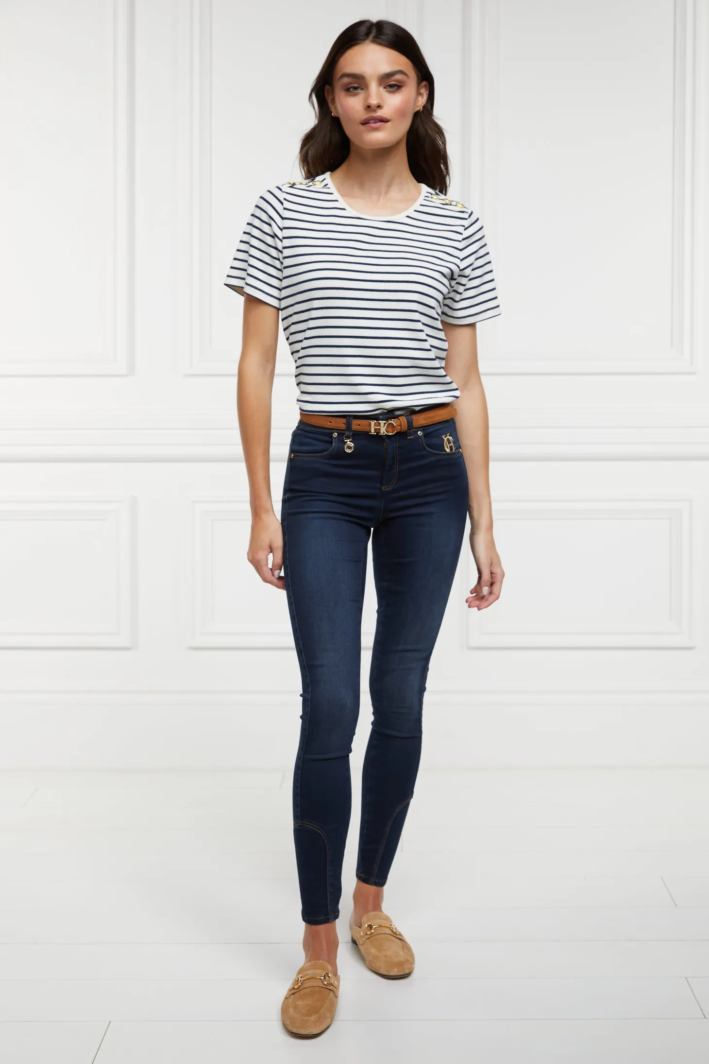 Padstow Crew Neck Tee (Natural Ink Navy Stripe)