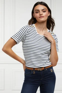 Padstow Crew Neck Tee (Natural Ink Navy Stripe)