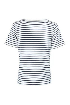 Padstow Crew Neck Tee (Natural Ink Navy Stripe)