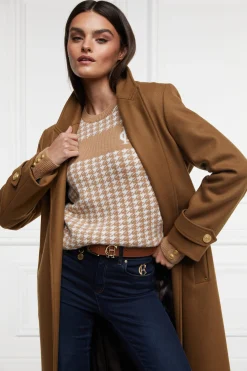 Panel Crew Neck Knit (Camel Houndstooth)