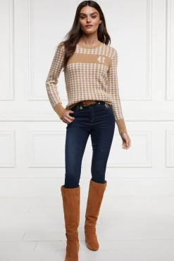 Panel Crew Neck Knit (Camel Houndstooth)