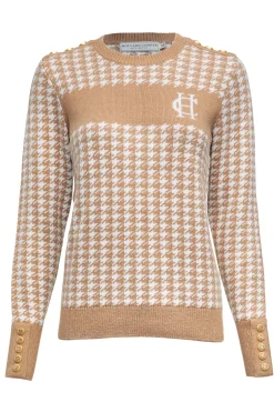 Panel Crew Neck Knit (Camel Houndstooth)
