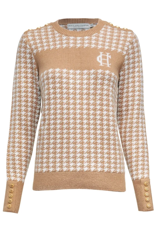 Panel Crew Neck Knit (Camel Houndstooth)