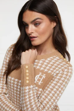 Panel Crew Neck Knit (Camel Houndstooth)