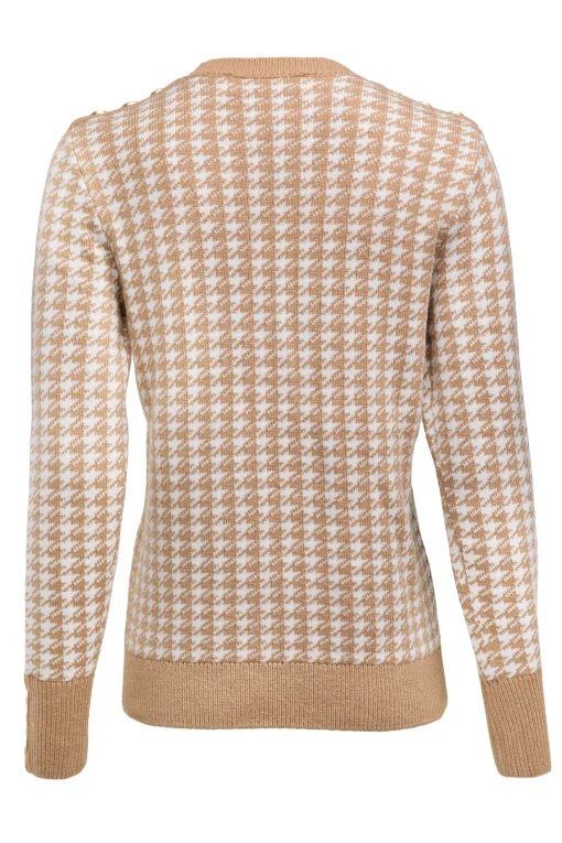 Panel Crew Neck Knit (Camel Houndstooth)