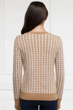 Panel Crew Neck Knit (Camel Houndstooth)