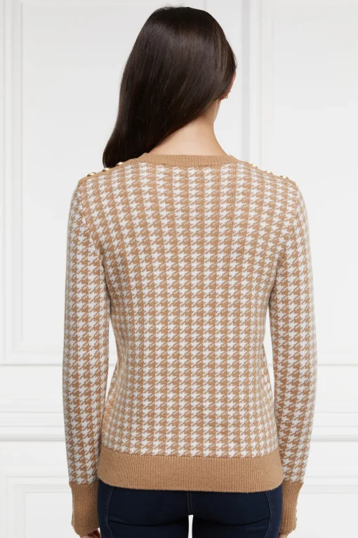 Panel Crew Neck Knit (Camel Houndstooth)