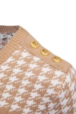 Panel Crew Neck Knit (Camel Houndstooth)