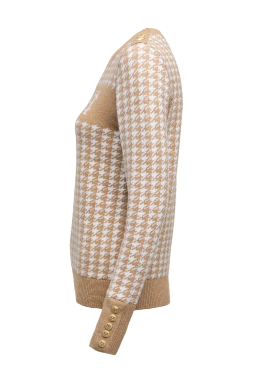 Panel Crew Neck Knit (Camel Houndstooth)