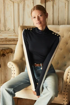 Panel Long Sleeve Roll Neck (Navy Ecru)