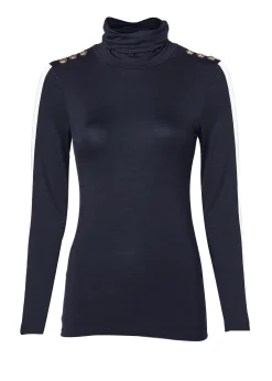Panel Long Sleeve Roll Neck (Navy Ecru)