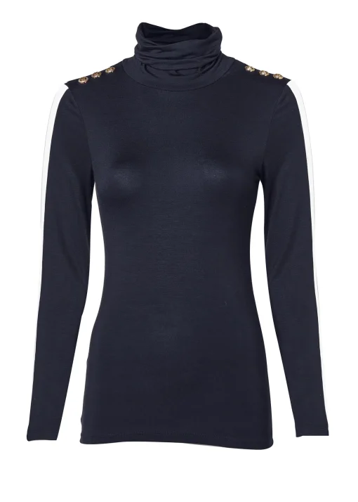 Panel Long Sleeve Roll Neck (Navy Ecru)