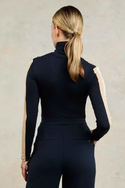 Panel Long Sleeve Roll Neck (Navy Ecru)
