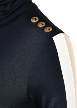 Panel Long Sleeve Roll Neck (Navy Ecru)