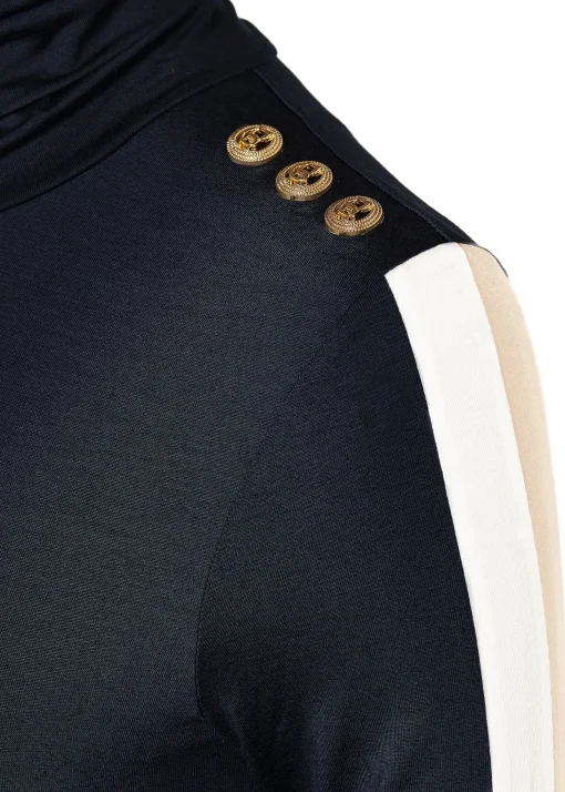 Panel Long Sleeve Roll Neck (Navy Ecru)