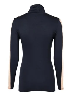 Panel Long Sleeve Roll Neck (Navy Ecru)