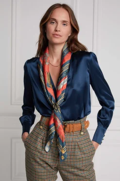 Regal Horse Silk Scarf (Ink Navy Neroli)