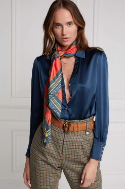 Regal Horse Silk Scarf (Ink Navy Neroli)