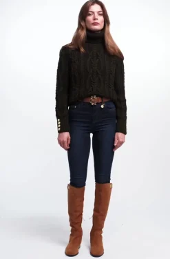 Seattle Roll Neck Cable Knit (Fern Green)