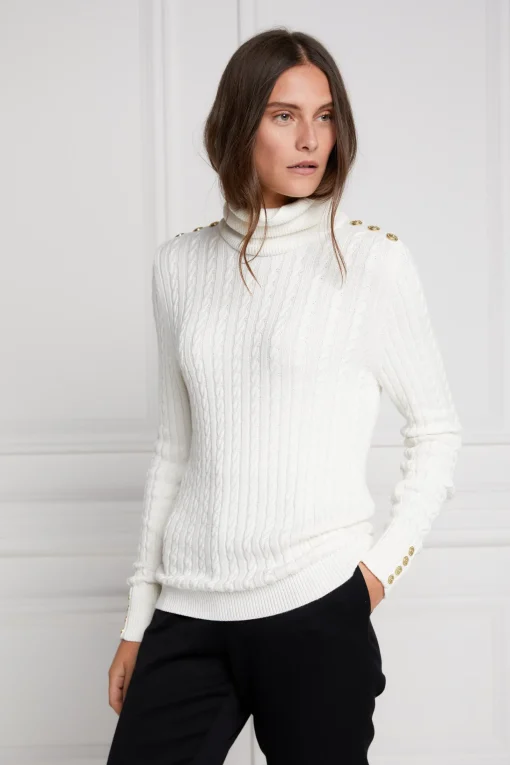 Seattle Roll Neck Cable Knit (Winter White)