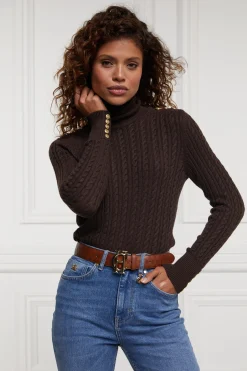 Seattle Roll Neck Cable Knit (Chocolate)