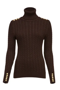 Seattle Roll Neck Cable Knit (Chocolate)