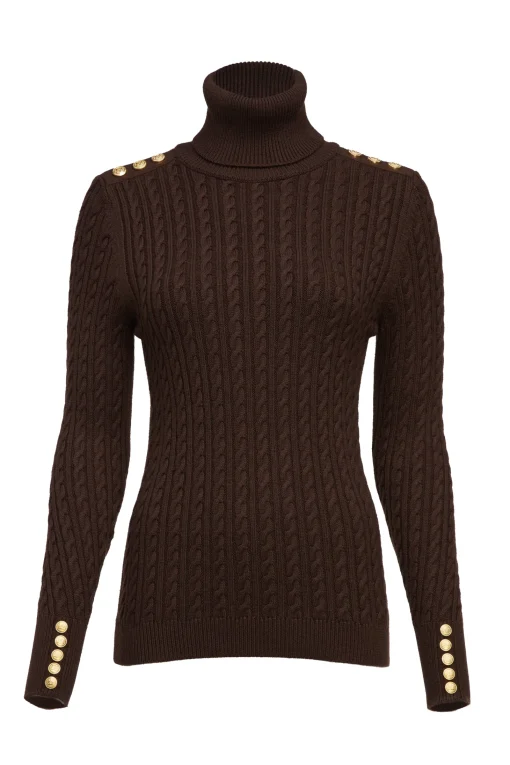 Seattle Roll Neck Cable Knit (Chocolate)