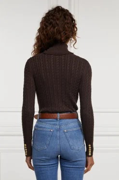 Seattle Roll Neck Cable Knit (Chocolate)
