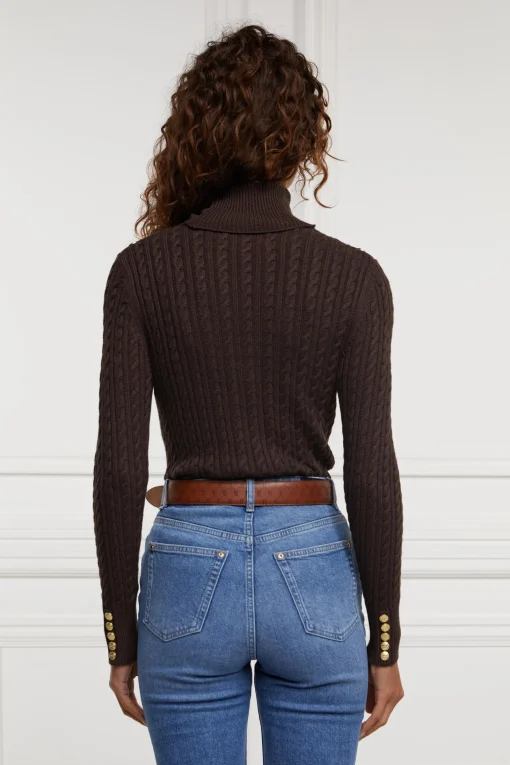 Seattle Roll Neck Cable Knit (Chocolate)