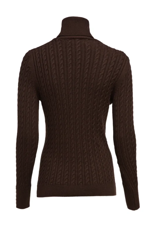 Seattle Roll Neck Cable Knit (Chocolate)