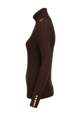 Seattle Roll Neck Cable Knit (Chocolate)
